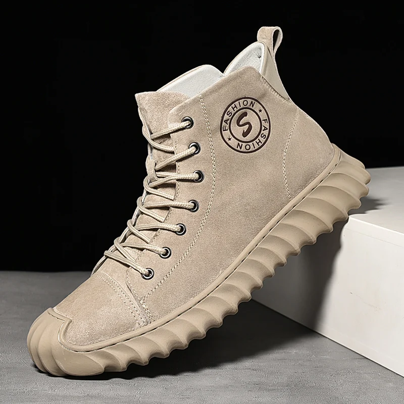 

Men's Genuine Leather High-Top Shoes Fall Winter Plus Fleece Fashion Oxford Shoes Outdoor Non-Slip Keep Warm Casual Sneakers