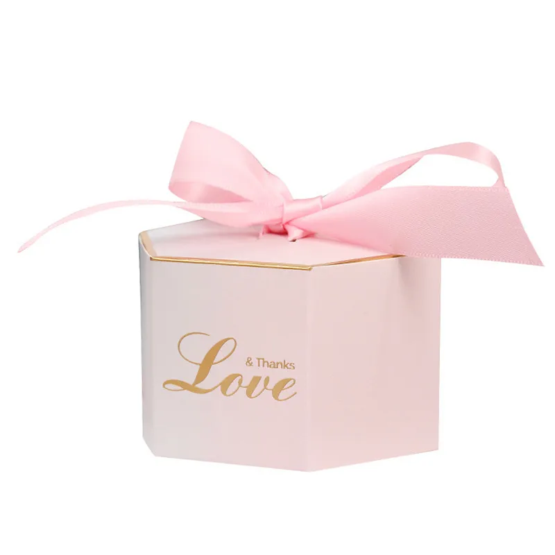 Креативная шестиугольная розовая постепенная коробка для конфет Свадебная