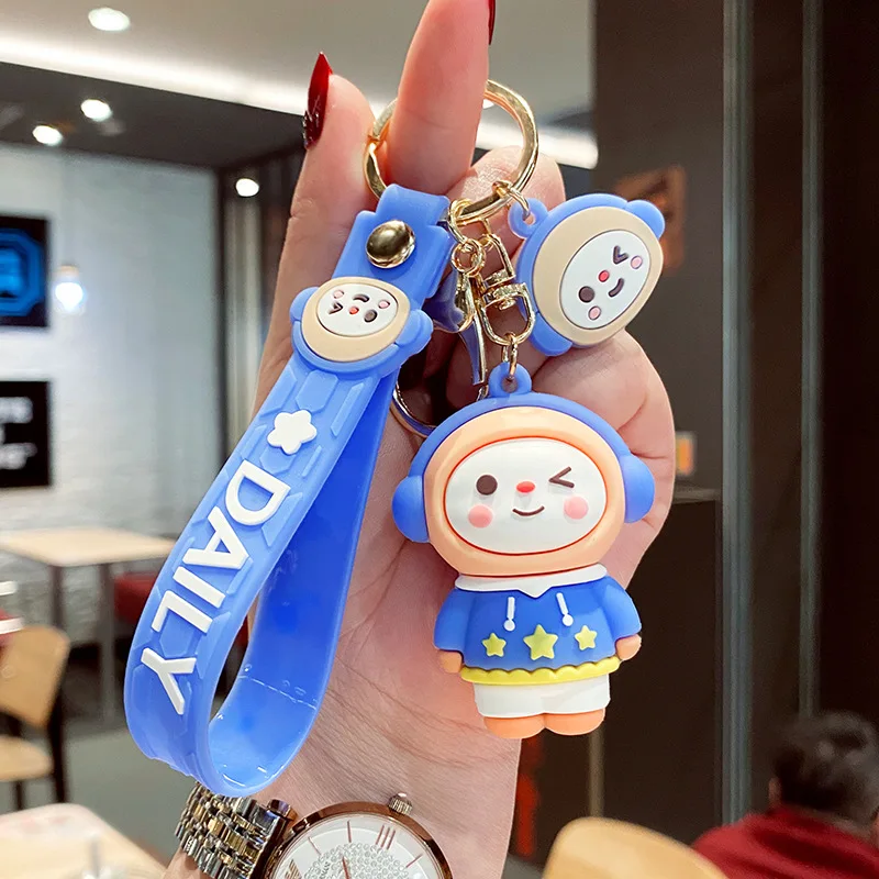

Keychain Men and Women Cartoon Cute Couple Key Ring Earphone Juvenile Soft Plastic Bag Car Ornaments Accessories Jewelry