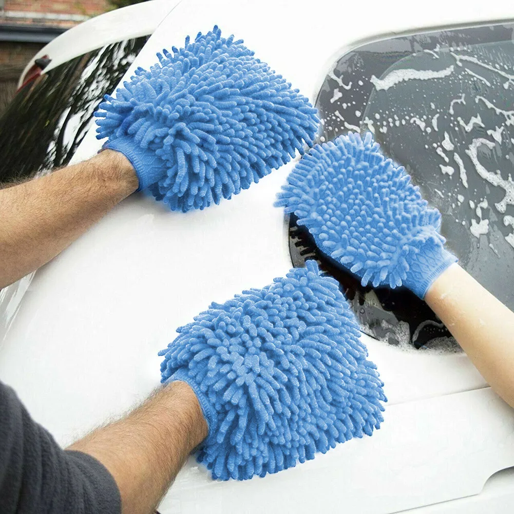 

Blue Washing Gloves Car Cleaning Dusting Fiber Cotton Plush Super Absorbent