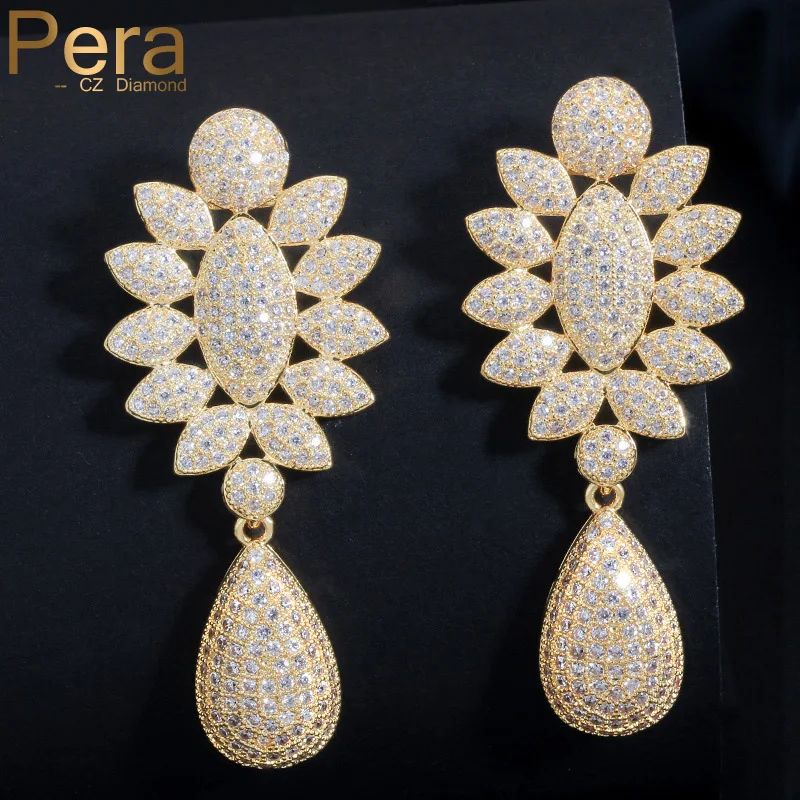 Pera элегантные женские желтые золотые для ушей ювелирные изделия Большой цветок