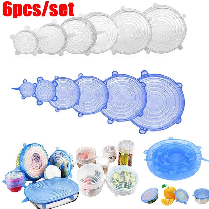 

6PCS Stretch Silicone Food Bowl Cover Storage Wraps Seals Reusable Lids DIY