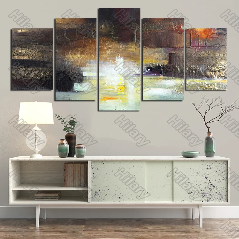

Poster Abstract White Golden Black Painting 5Pcs Posters Painting Wall Art Decoration for Living Room and Bedroom