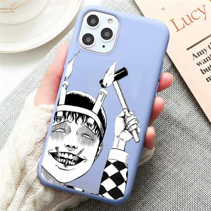 

Junji Ito Collection Tees Phone Case Candy Color Blue for iPhone 11 12 pro XS MAX 8 7 6 6S Plus X 5S SE 2020 XR