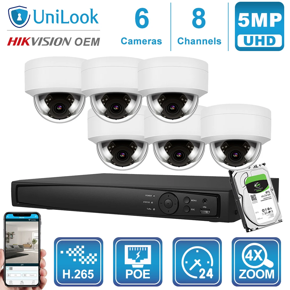 UniLook 8CH NVR 4/6/8 шт. 5 Мп белая ip-камера POE 4X Zoom уличная система безопасности 2 8-12 мм