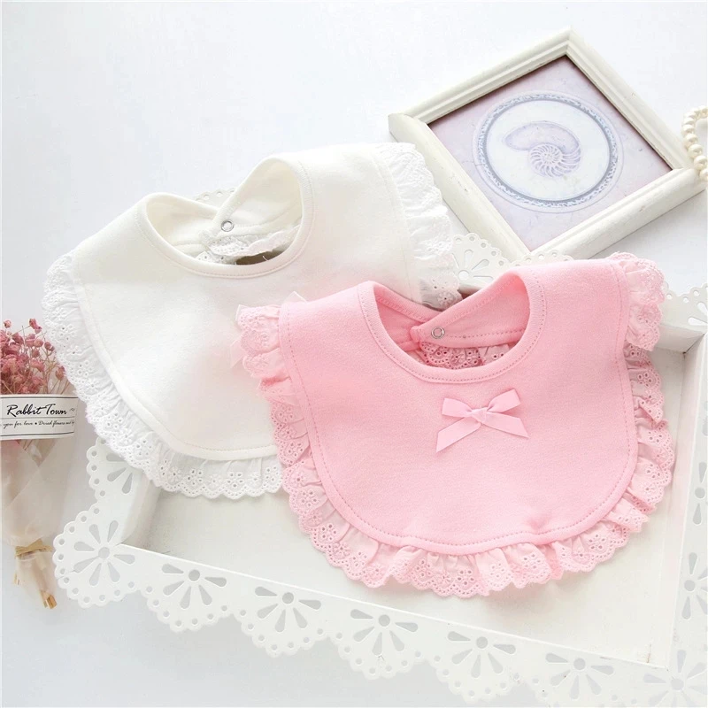 

100% Cotton Baby Burp BIds Lace Bow Pink And White Bib Baby Girls Bandana Bibs Cute Bib Infant Saliva Towels Burp Cloth