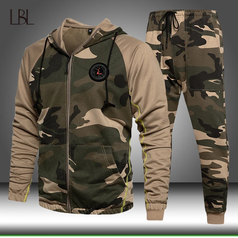 

2 Pieces Sets Tracksuit Men Hooded Sweatshirt+pants Pullover Hoodie Sportwear Suit Male Camouflage Joggers Winter Sets Clothes