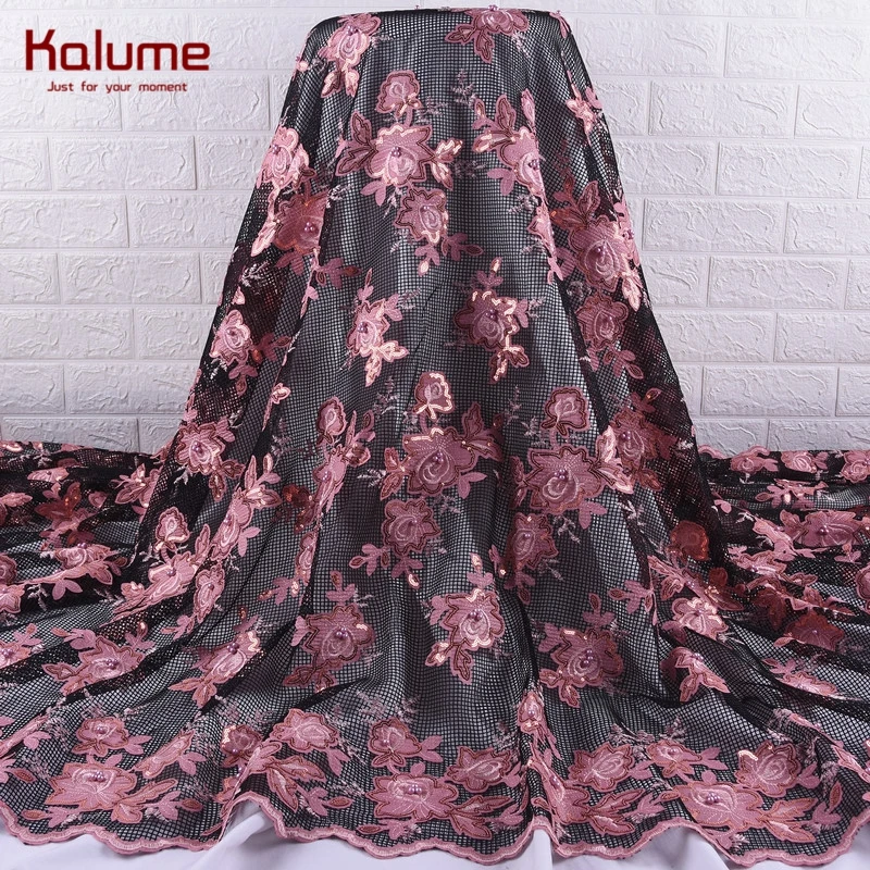 

Kalume Pure White African Sequins Lace Fabric Latest French Net Nigerian Tulle Lace Fabric With Sequins For Wedding Dress 1903