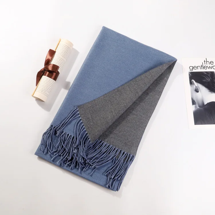 Jeans Blue Gray Горячий осенний и зимний шарф женский сплошной цвет матовый двухсторонний кролик бархат шаль дамы кисточкой шарф Дамская шаль - Цвет: Jeans Blue Gray