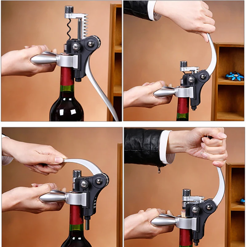 

Professional Zinc Alloy Wine Bottle Opener Handle Pressure Corkscrew Red Wine Opener Kitchen Accessory Bar Tool