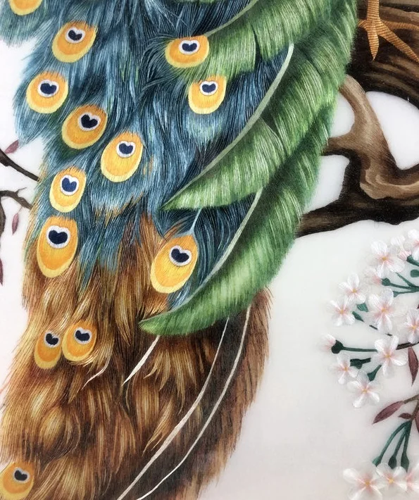 Handmade 100% Mulberry Silk Thread Finished Suzhou Embroidery not include frame peacocks 50*100cm |