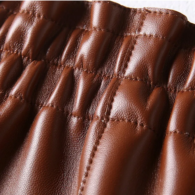 

Women Spring Shorts Sheepskin Genuine Leather Shorts Black Brown Leopard Print High Waist Pocket Short Feminino Sexy Hot Shorts