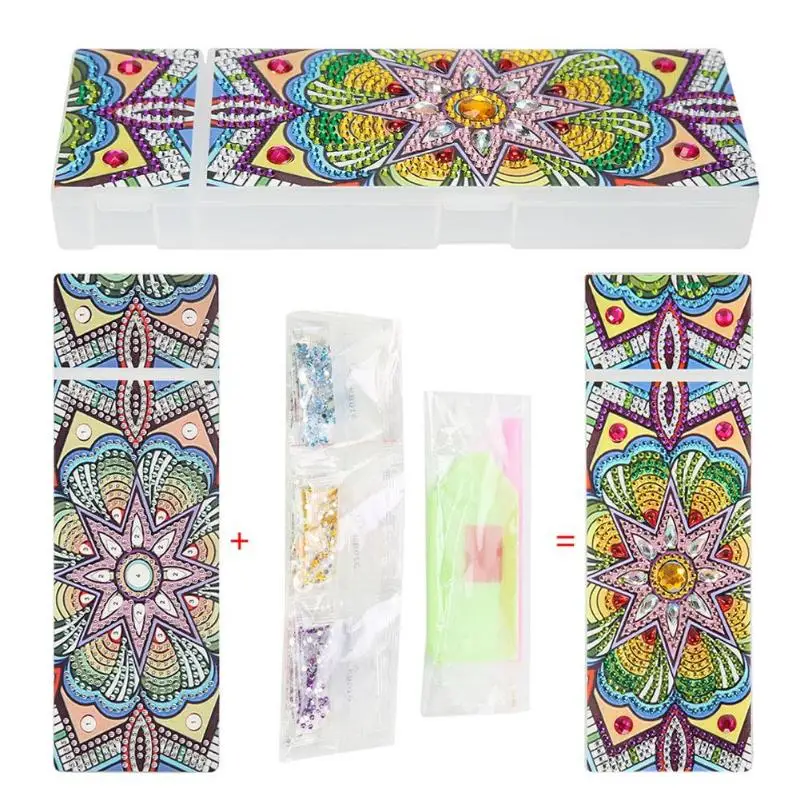 5D DIY Special Shaped Diamond Painting 2 Grids Stationery Pencil Box Rhinestones Diamond Embroidery Mandala Storage Case Gifts - Цвет: P