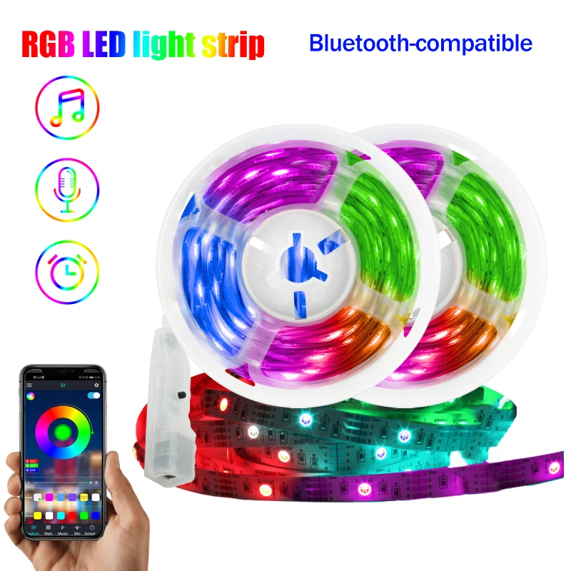

Светодиодная полоса освещения s Bluetooth-совместимая 5050 SMD гибкая лента RGB Светодиодная лампа 2,5 м 4,5 м Диодная лента постоянного тока 5 В контрос...