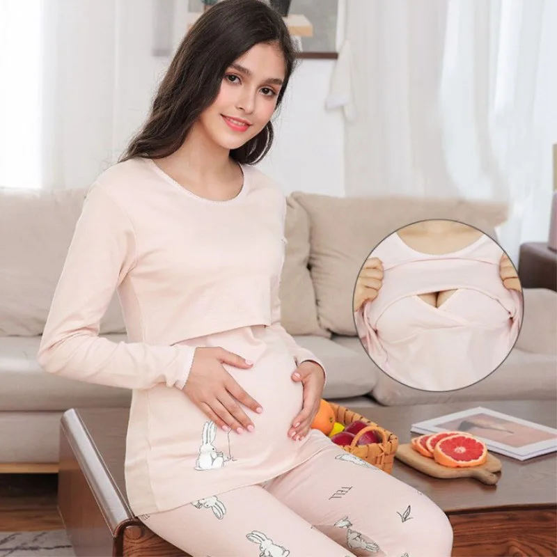 

Весенне-осенний комплект для беременных и кормящих матерей Пижама для беременных Послеродовая Ночная Одежда для беременных хлопковые топы...