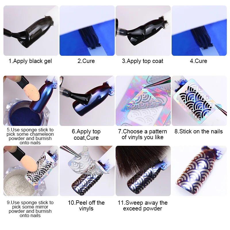 2 шт зеркало Хамелеон блеск для ногтей порошок градиент металлический эффект