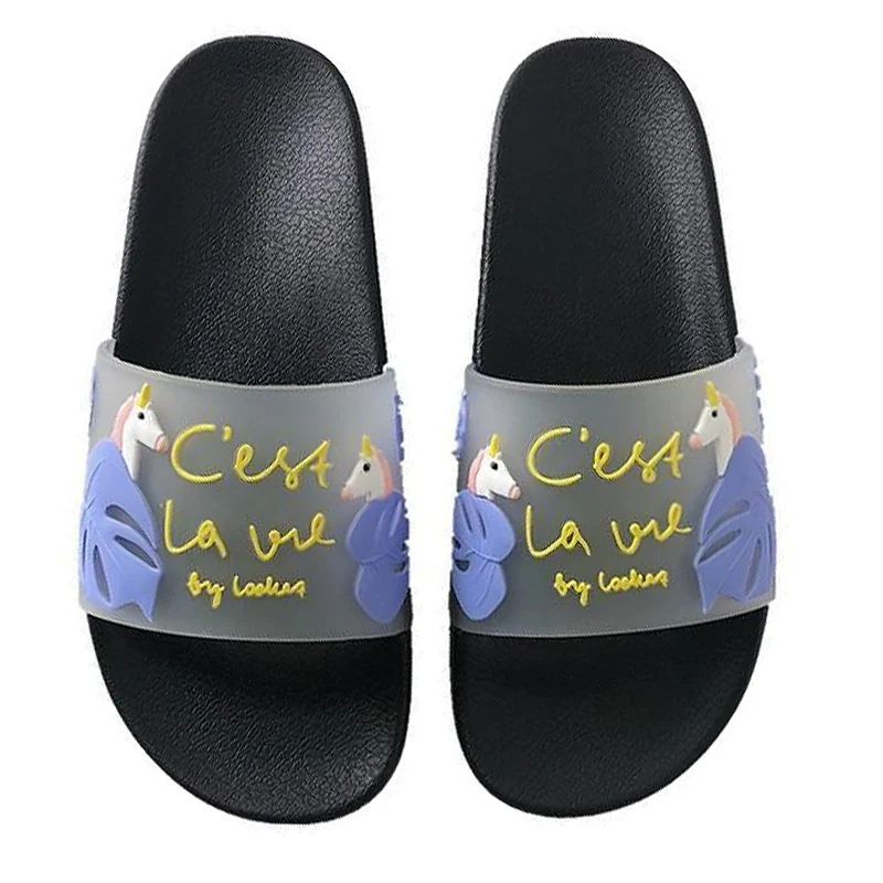 Летние шлепанцы женские тапочки с рисунком единорога Милые Пляжные домашние