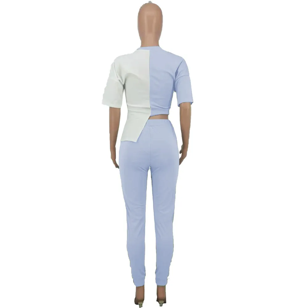 

Contrast Color Patchwork Women Set Half Sleeve Workout Pullover Crop Top and Sportswear Jogger Sweatpant Active Wear Sweatsuits