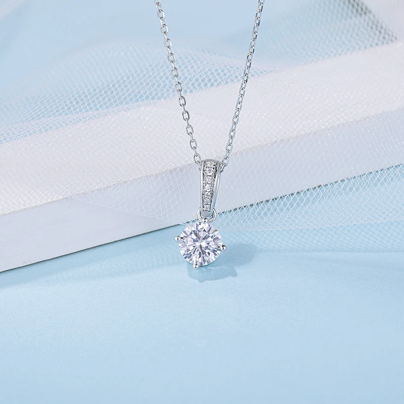 

SHIQIER Moissanite White Gold Plated 952 Silver Necklace and Earring Set Jewelry Girlfriend Gift