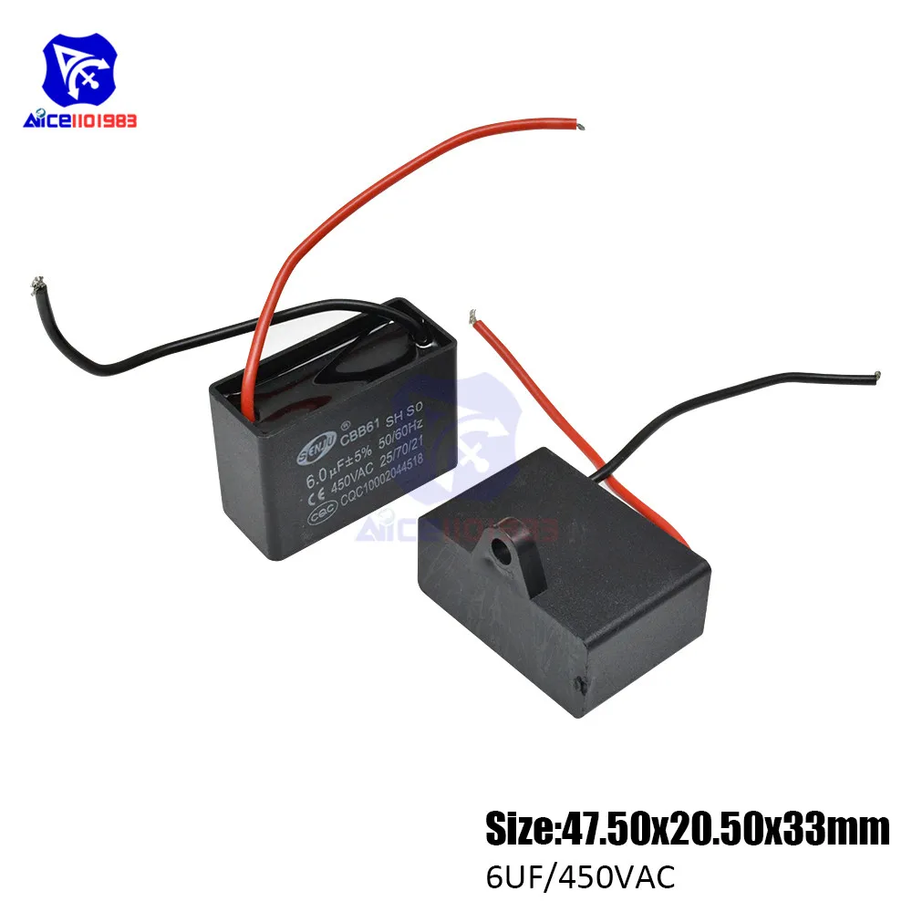 Diymore CBB61 AC 450 в 6μF ± 5% емкость 50/60 Гц 2 провода ходовой конденсатор для кондиционера