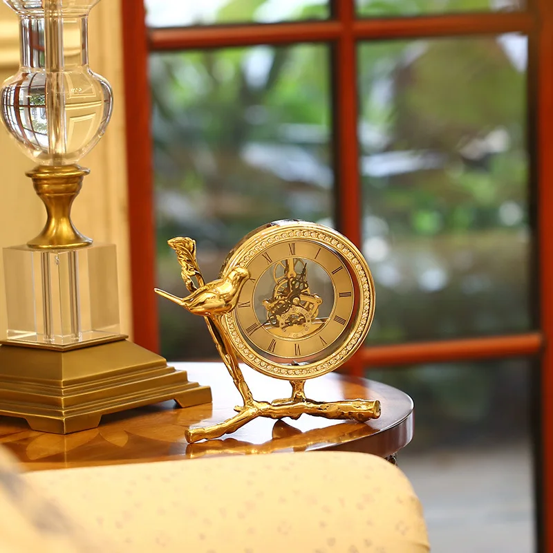 

Pure Copper Small Bird Clock Pure Copper Crafts Table Clock Club Wine Cabinet Decoration Creative Ornaments