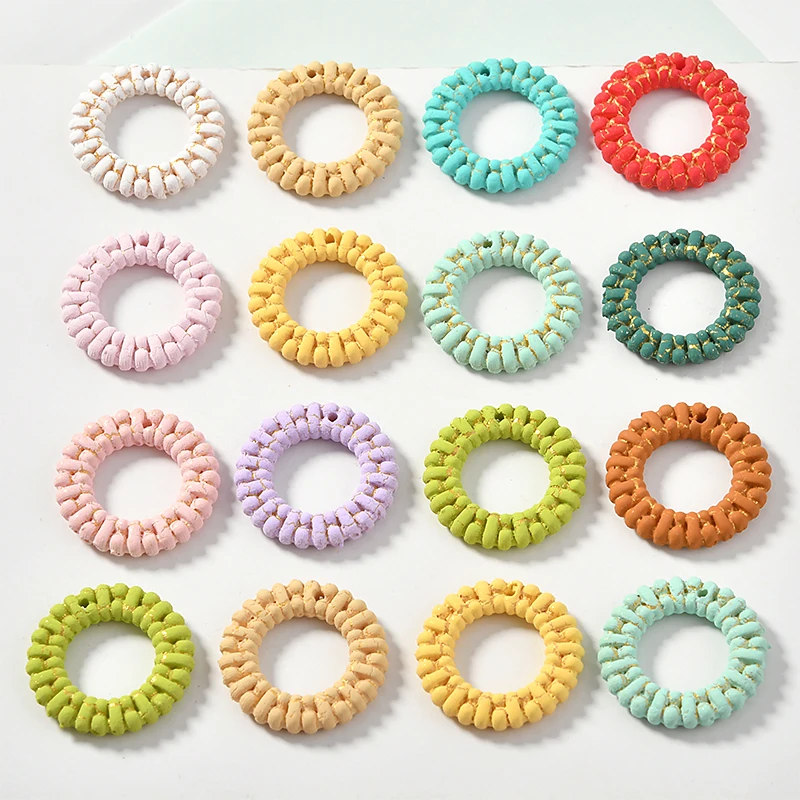 

Summer style 30pcs/lot 24mm color print geometry rounds shape Rattan effect resin beads diy jewelry earring/garment accessory