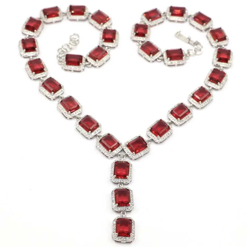 

Ожерелье из серебра, 47x11 мм, с розовым малиновым родолитом и гранатом, с фианитом, 17,5-18,5 дюйма