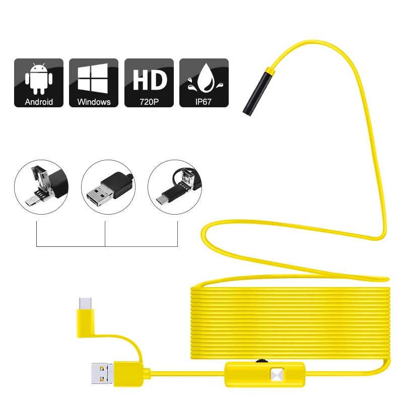 

7mm Android Endoscope Camera IP67 Waterproof Micro USB Inspection Borescope Camera for Type C OTG PC Mac With 6 LED