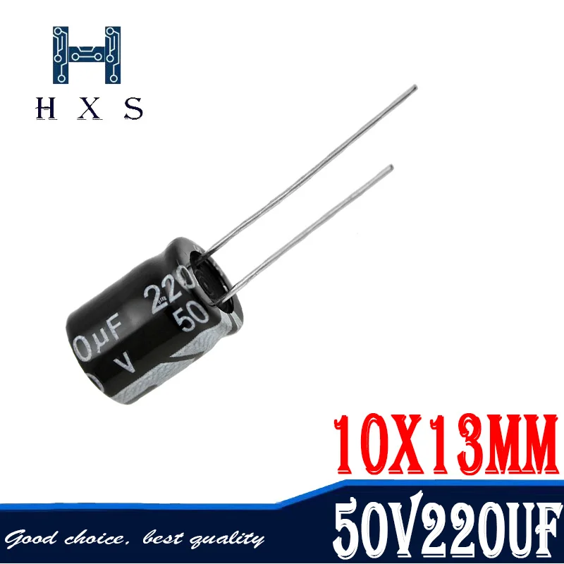 

20 шт Высокое качество 50V220UF 10*13 мм 220 мкФ с алюминиевой крышкой, 50В 10*13 электролитический конденсатор с алюминиевой крышкой