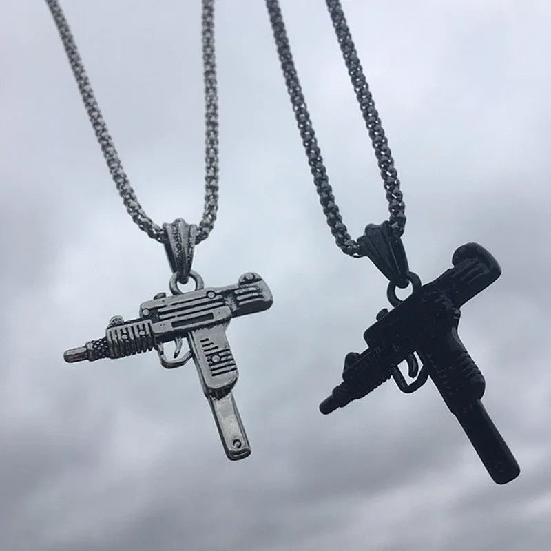 Hot Fashion Jewelry Golden Gun Crystal Jewelry Men Hip Hop Chain Necklace Pendant Gift Accessories Gothic Erkek Kolye