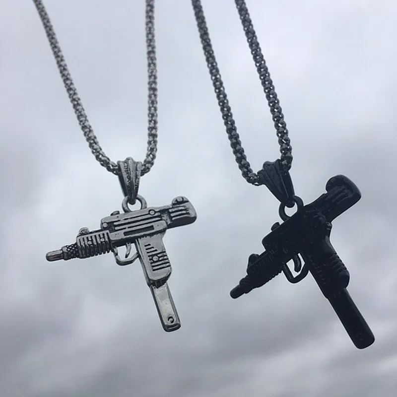 

Hot Fashion Jewelry Golden Gun Crystal Jewelry Men Hip Hop Chain Necklace Pendant Gift Accessories Gothic Erkek Kolye