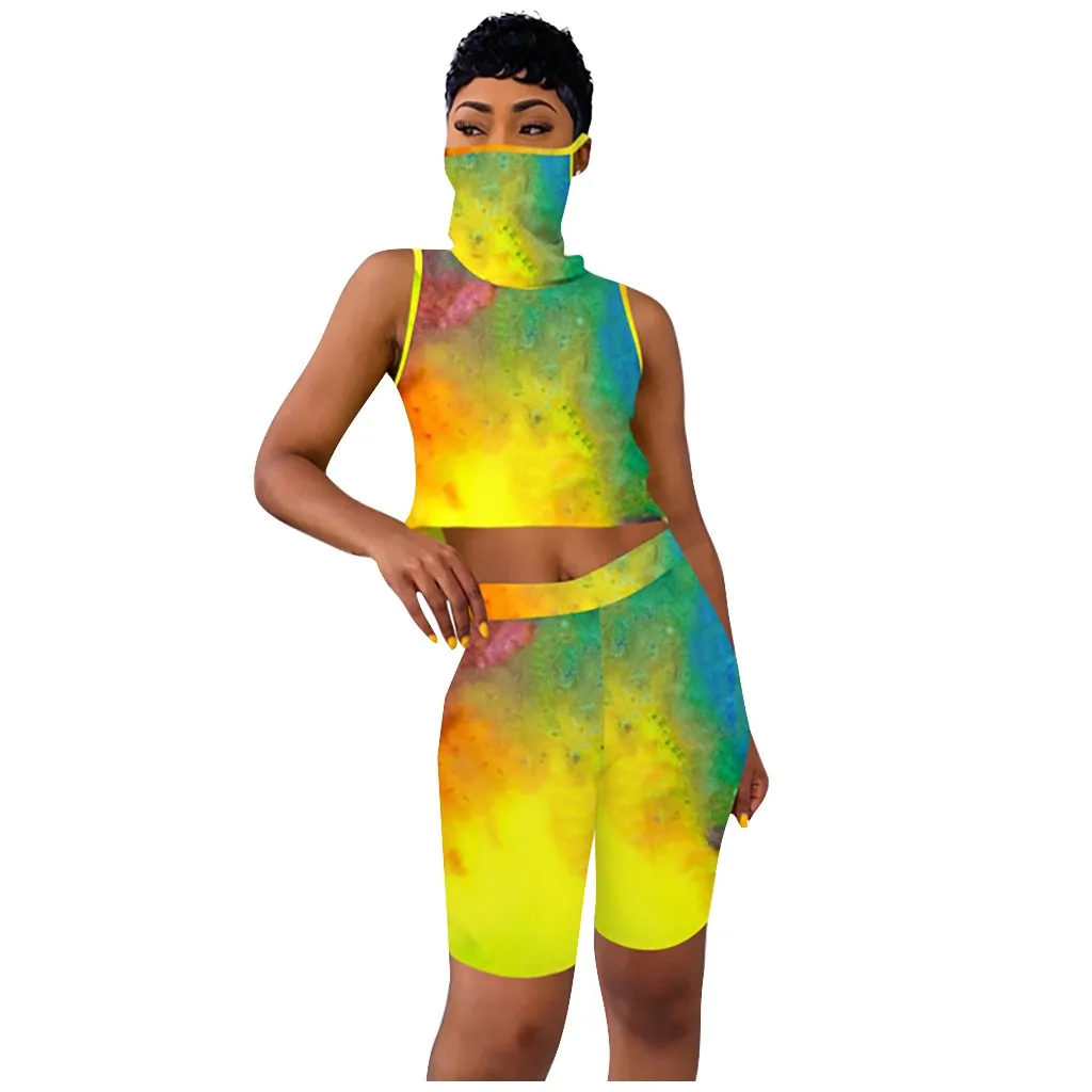 Модный женский летний спортивный костюм из двух предметов с разрезом женская