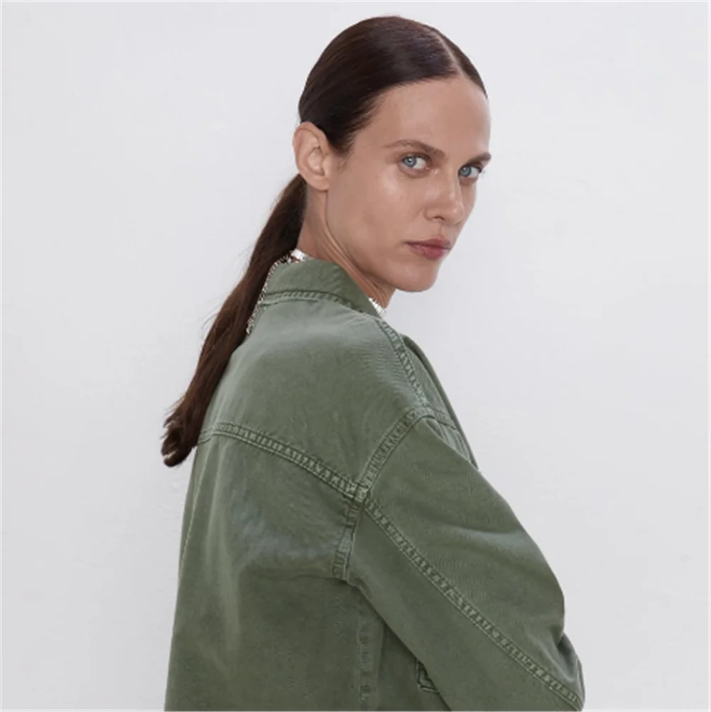 2019 ZA Женская куртка модная Новая Осенняя с карманами богемная отворотом длинным