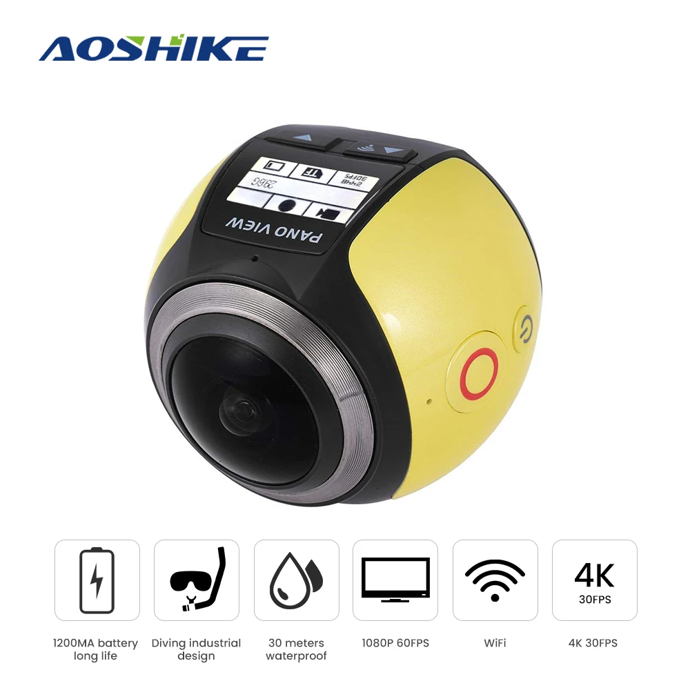 Панорамная Экшн камера AOSHIKE 3D VR 360 Спортивная экшн с Wi Fi видео 4K мини панорамная