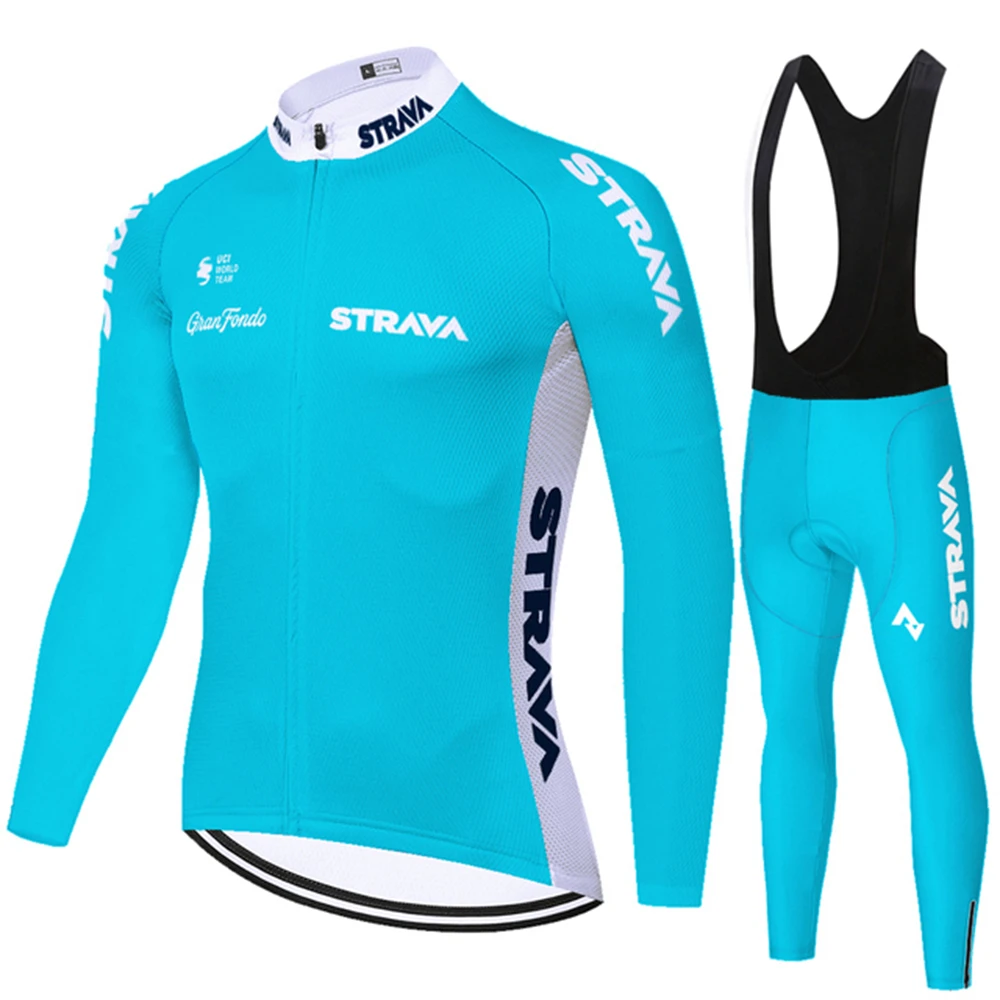 

Strava Spring Autumn Men Cycling Jersey Long Sleeves Bibs Pants Suit Bicycle Clothing Set MTB Uniform Triathlon Breathable Shirt