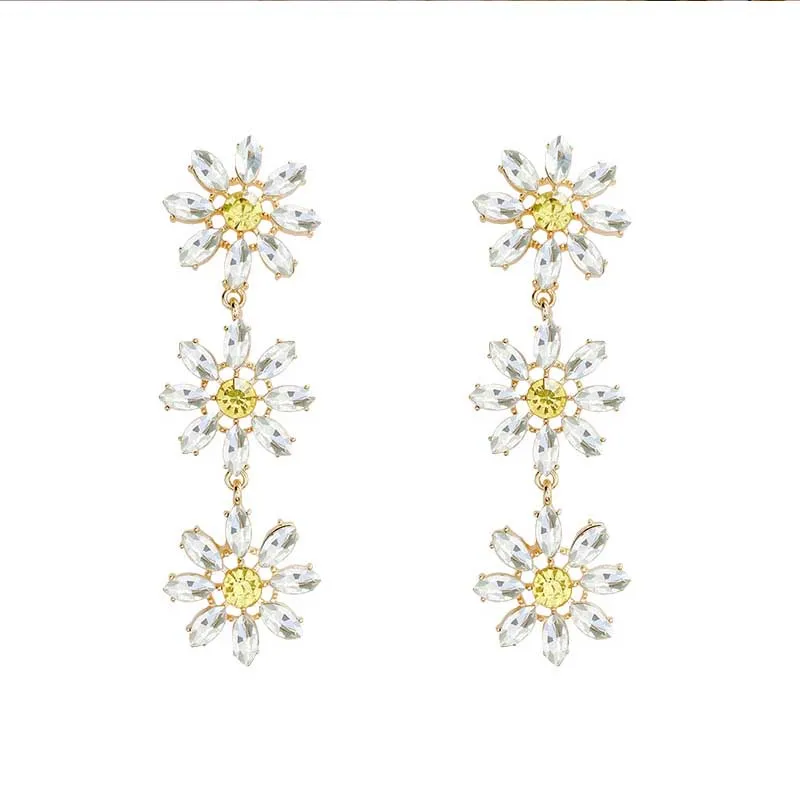 

Wedding S925 Sliver Party Jewelry Tassel Drop Earrings Elegant Yellow Crystal Women Fashion Korean Flower Petal Earrings 2020