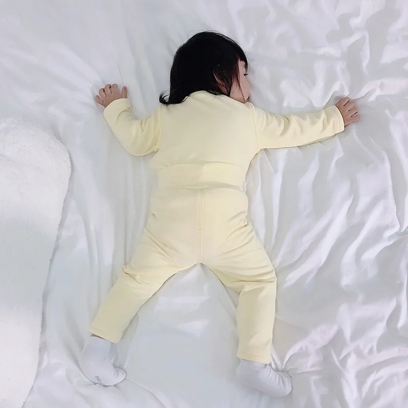 Хлопковая однотонная Пижама для малышей детский зимний комплект одежды сна с