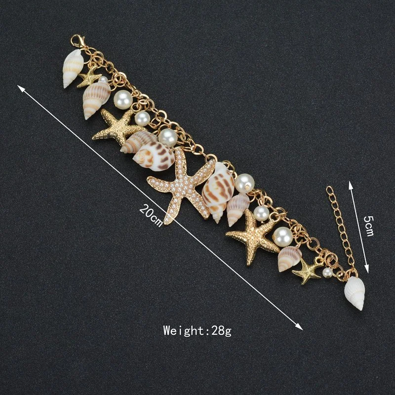 

Bohemia Shell Starfish Bracelets For Holidays Adjustable Chain Gold Color Real Seashell Bangles Woman Beach Fashion Jewelry Gift