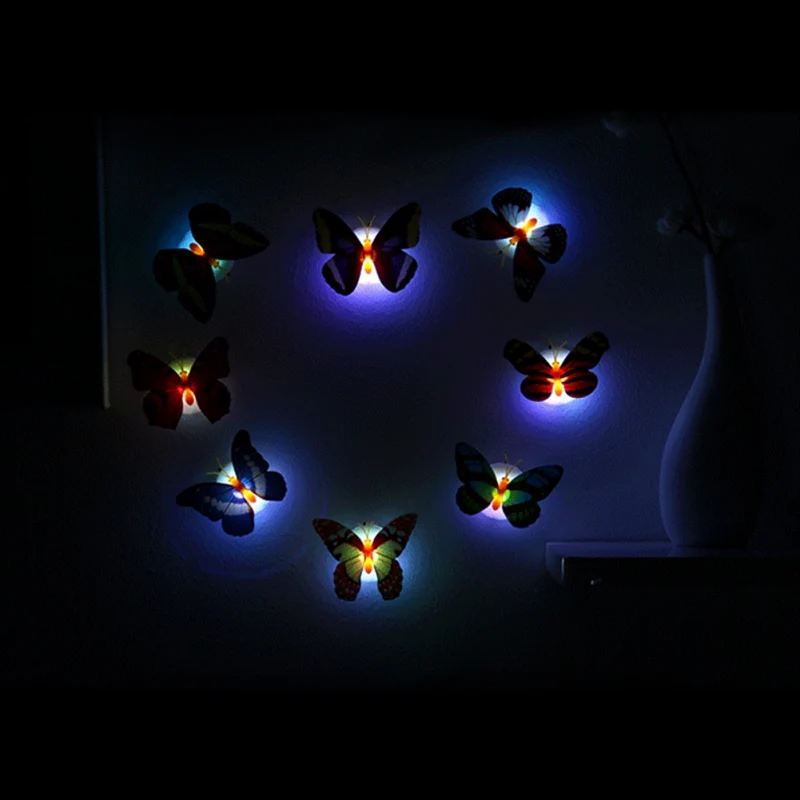 

Lovely Butterfly LED Night Light Color Changing Light Lamp Beautiful 3D LED Seven Colored Self-adhesive Butterfly Wall Stickers