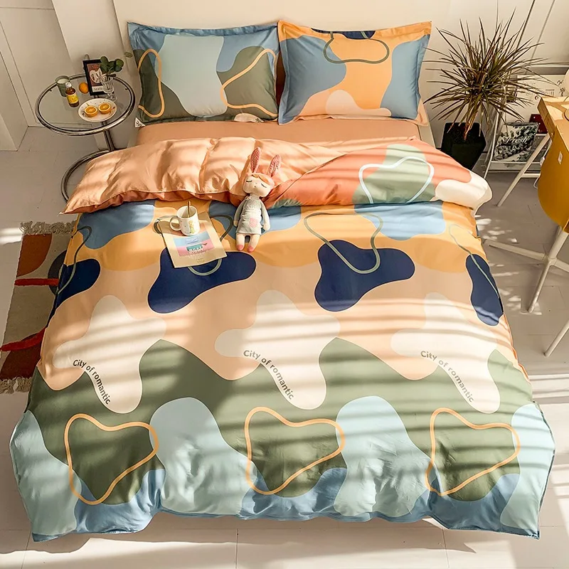 

Colourful Shape INS Style Fashion Cotton Duvet Cover Sheet Pillowcase Soft 4PCS Woman Adult Bedding Set King Queen Full Oceania
