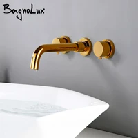 Bagnolux Polished Gold Style Siamese 3 Holes Wall Mounted Bath Shower Bathtub Sink Mixer Tap Wels Bathroom Vanity Spout Faucet