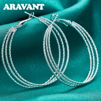 925 silver multi line round circle hoop earring for women fashion jewelry gift