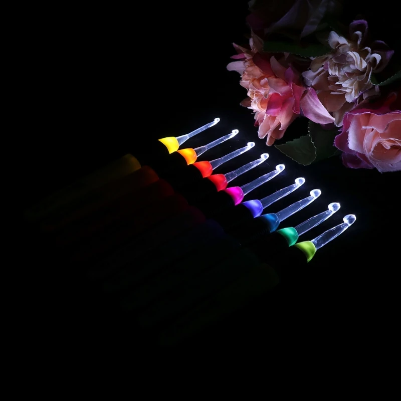 

9pcs LED Light Up Crochet hook Knitting Needles Hooks weave Sewing Tool