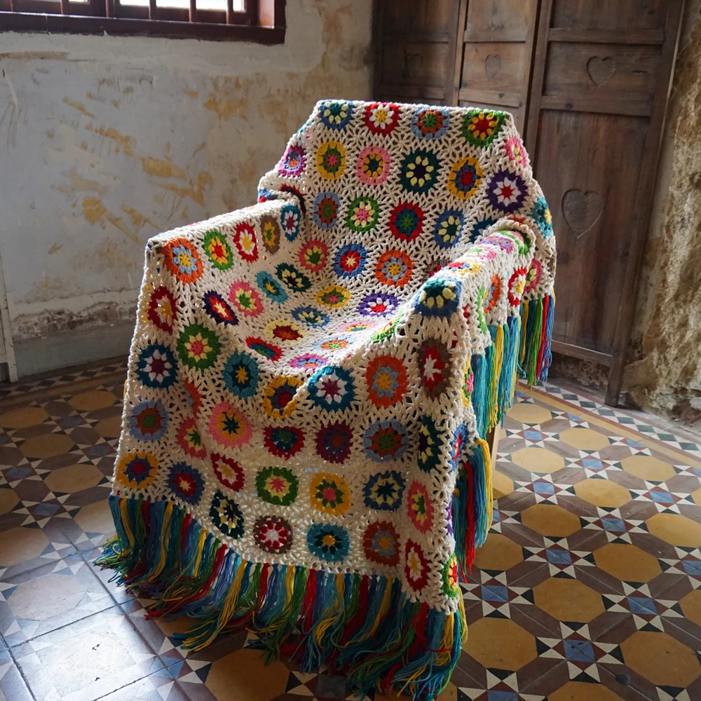 Афганское вязаное крючком одеяло ручной работы плетеное Ретро с кисточками
