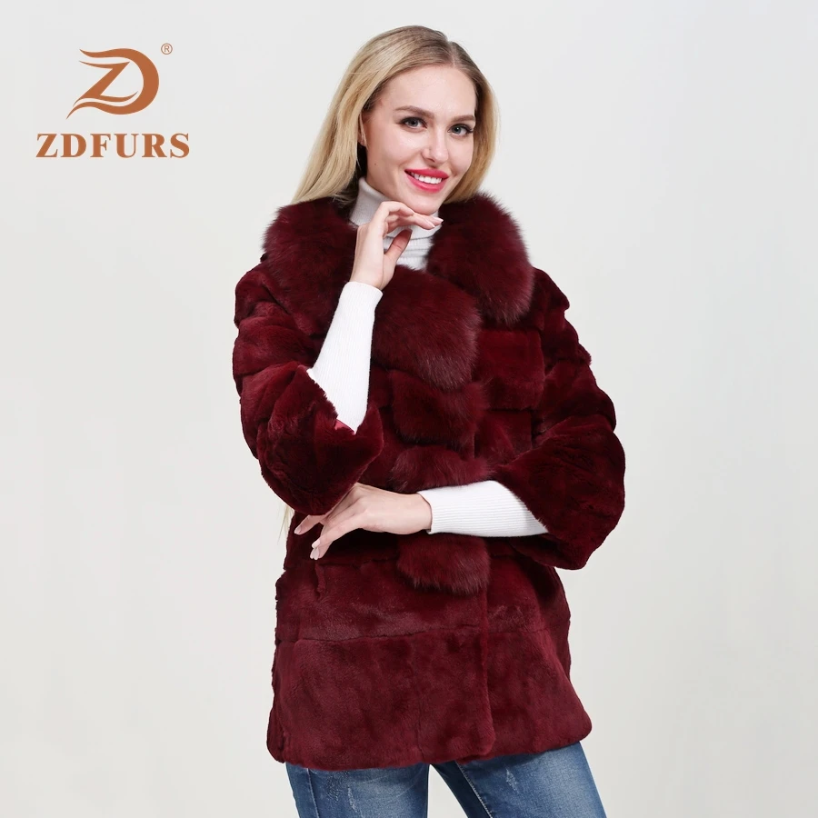 ZDFURS * цельная шкура шуба из кролика Рекс женская зимняя обувь новые большие меха