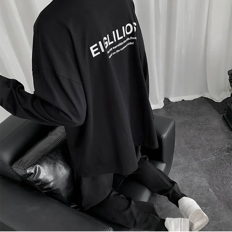 Мужские футболки с длинным рукавом универсальные модные топы надписью и круглым