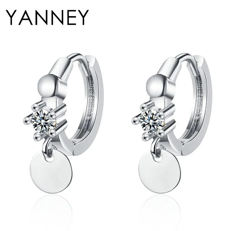 

YANNEY 925 Sterling Silver CZ Zircon Disc Pendant Hoop Earrings For Women Gold/Silver Fashion Wedding Earrings Jewelry Gifts
