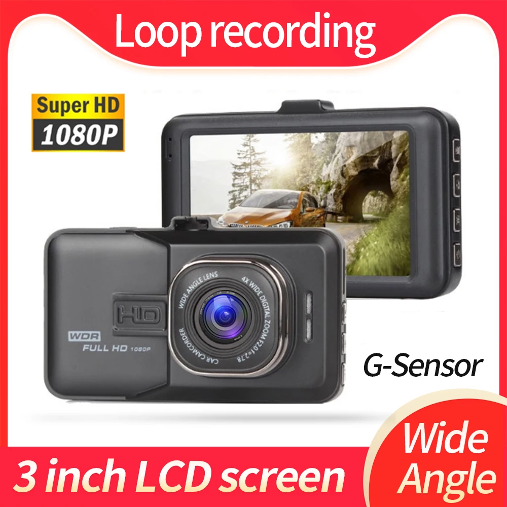 

Видеорегистратор Dashcam 1080P 3-дюймовый с ночным видением Full HD, Автомобильный видеорегистратор с акселерометром, видеорегистратор с циклическо...
