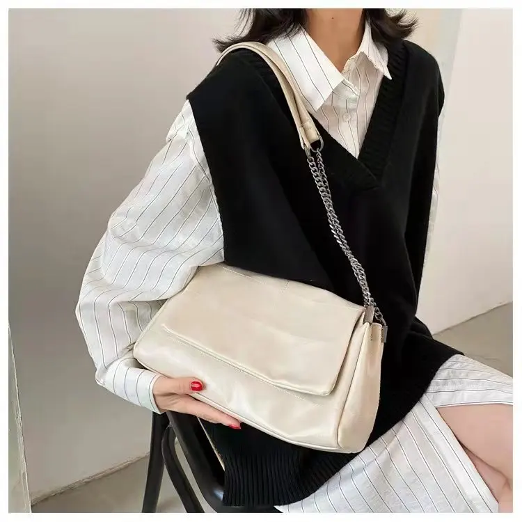 

Women Casual Solid Color Crossbody Bags Chain Soft Leather Shoulder Bags Handbags Fashion Messenger Bags Flap Women Purse