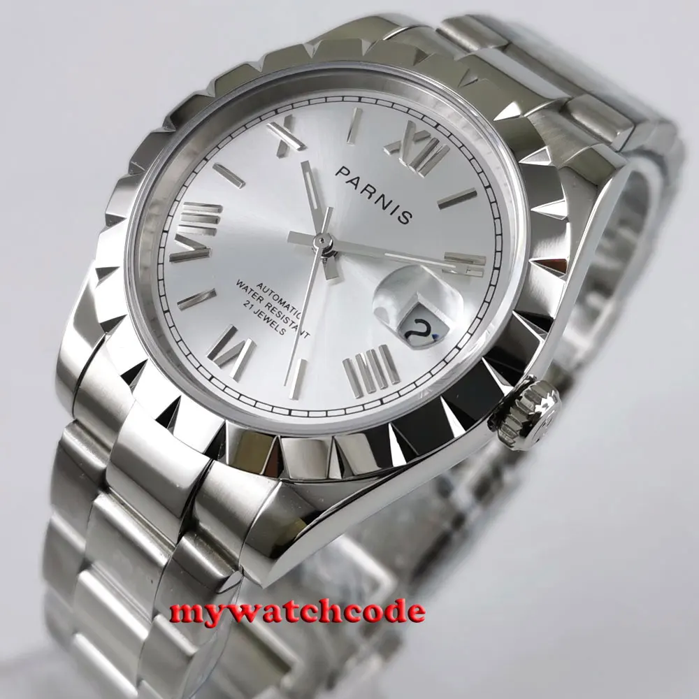 Мужские автоматические сапфировые часы miyota с серебряным циферблатом 39 мм |